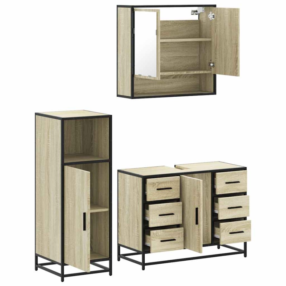 Set de muebles de baño 3 pzas madera contrachapada roble
