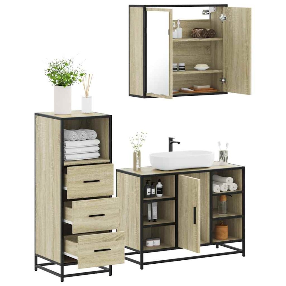 Set de muebles de baño 3 pzas madera contrachapada roble