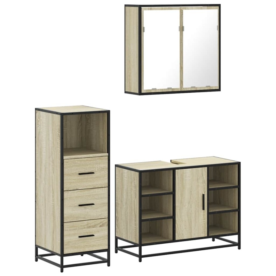 Set de muebles de baño 3 pzas madera contrachapada roble