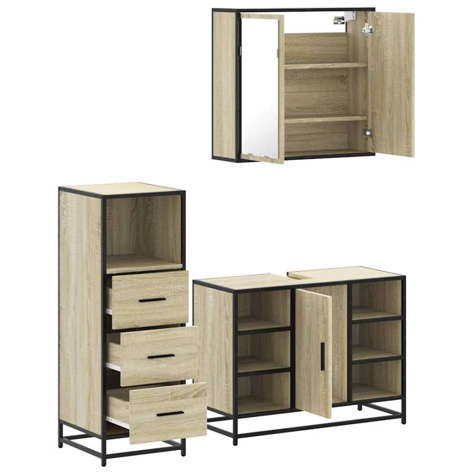 Set de muebles de baño 3 pzas madera contrachapada roble