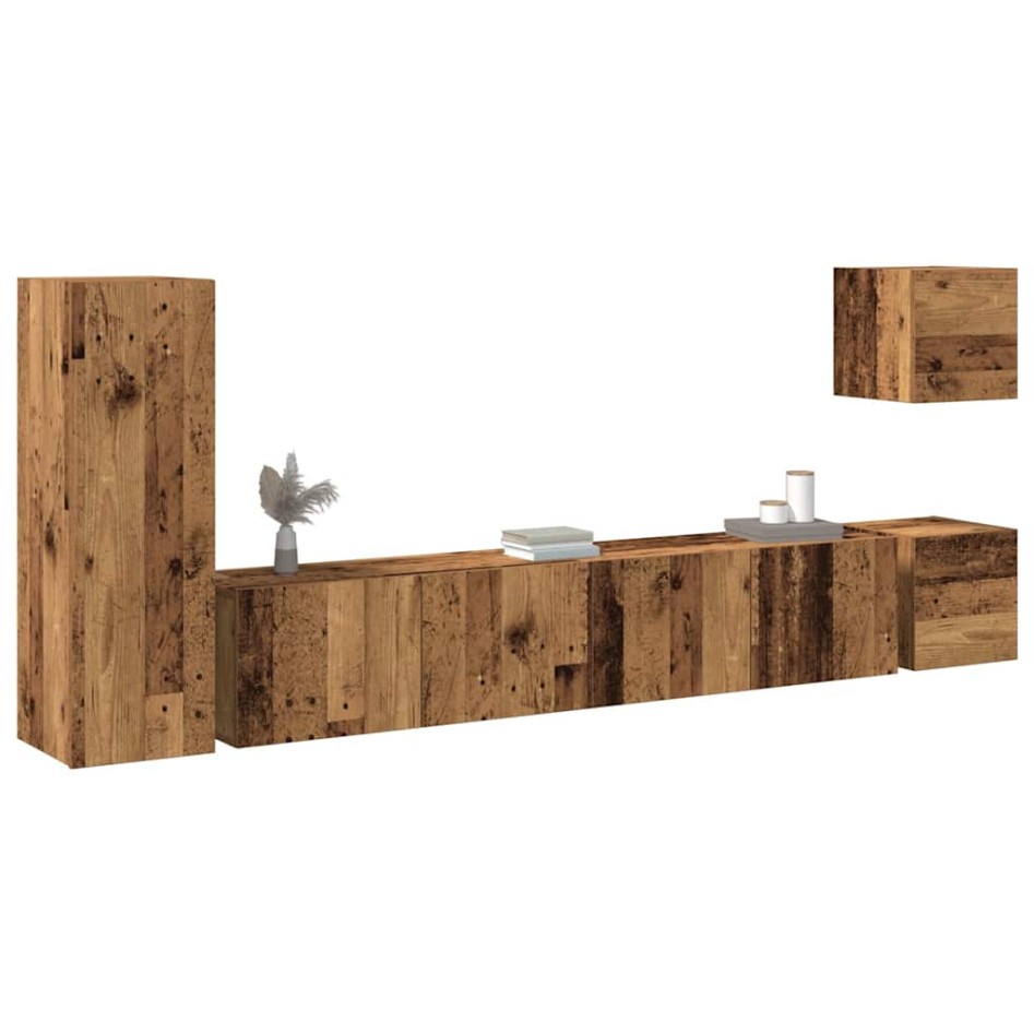 Conjunto de mueble de TV 5 piezas montado la pared madera