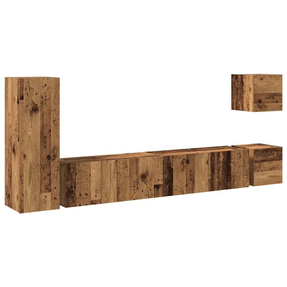 Conjunto de mueble de TV 5 piezas montado la pared madera