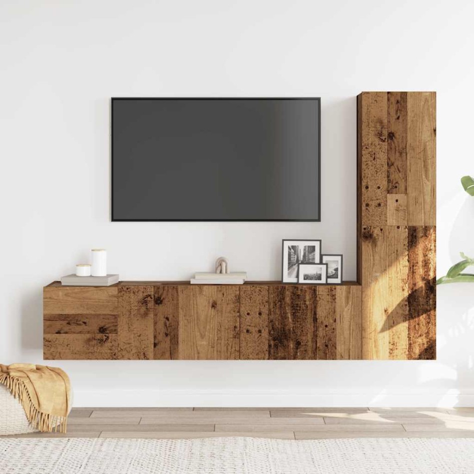 Muebles de TV de pared 3 uds madera vieja madera de