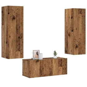 Muebles de TV de pared 3 uds madera vieja madera de