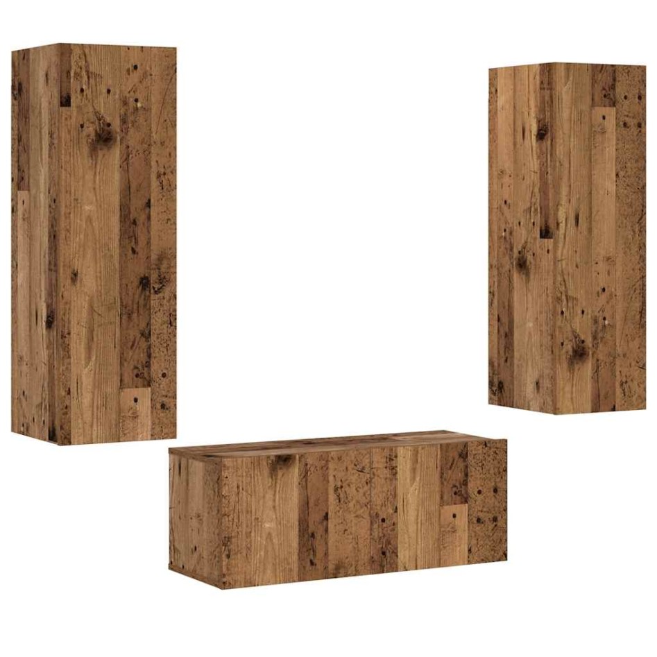 Muebles de TV de pared 3 uds madera vieja madera de