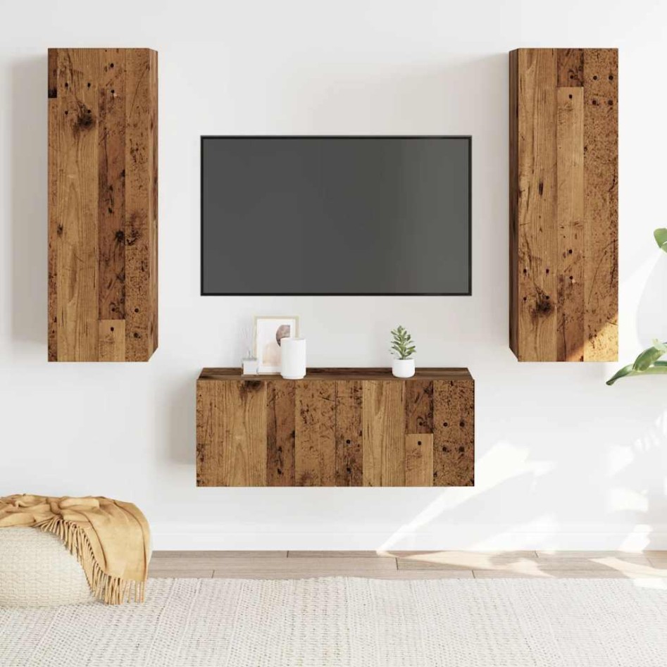 Muebles de TV de pared 3 uds madera vieja madera de