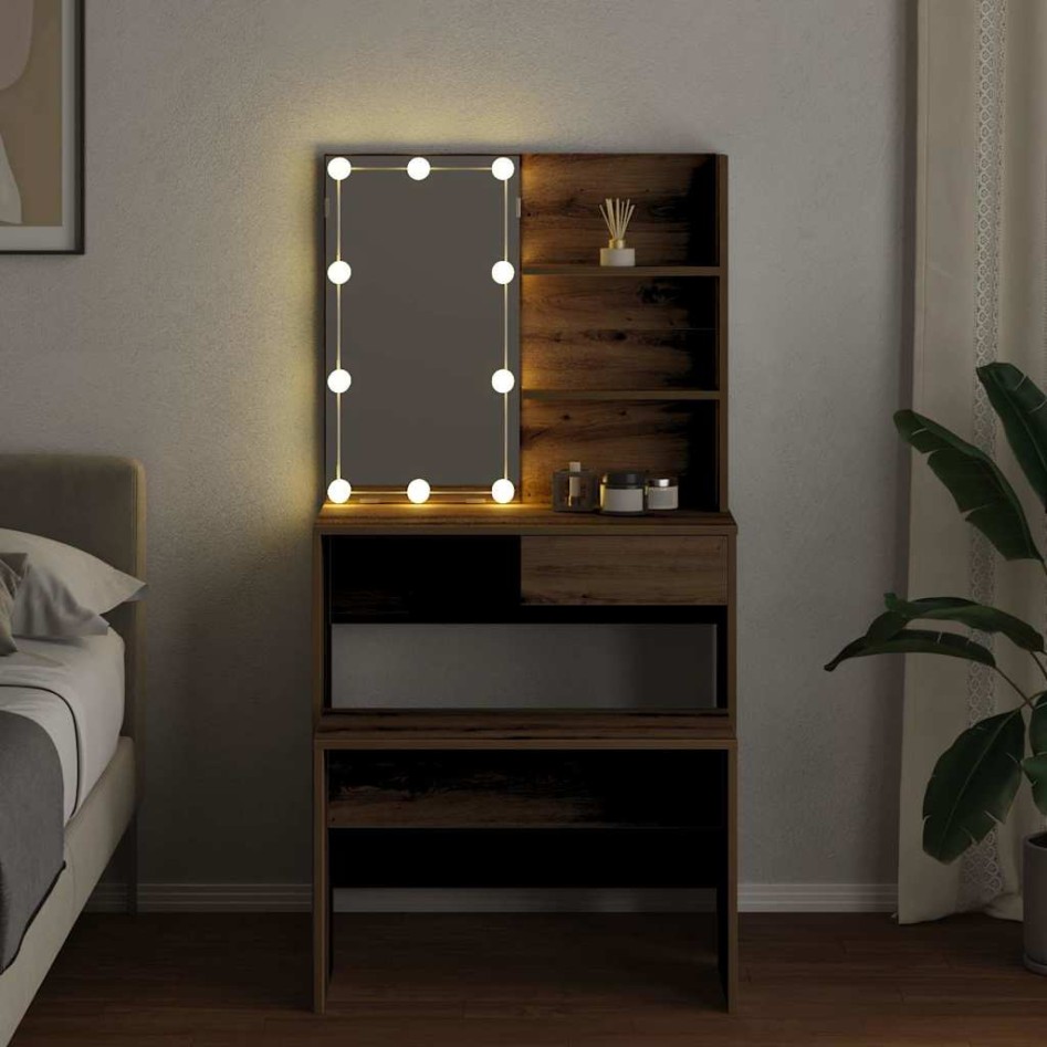 Juego de tocador con LED madera artesanal de