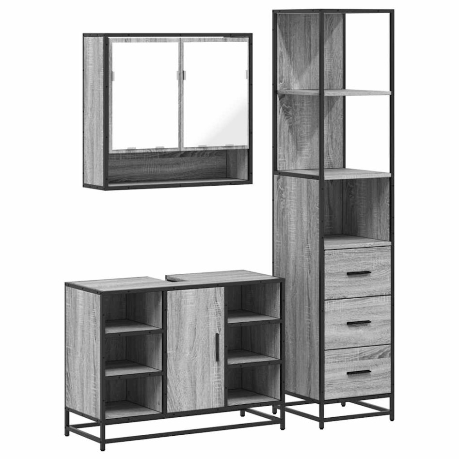 Set de muebles de baño 3 pzas madera contrachapada gris