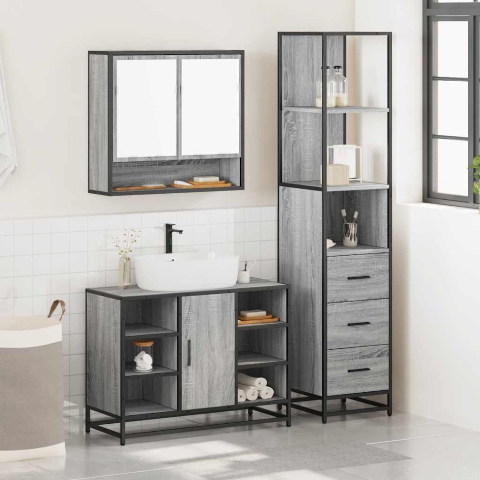 Set de muebles de baño 3 pzas madera contrachapada gris