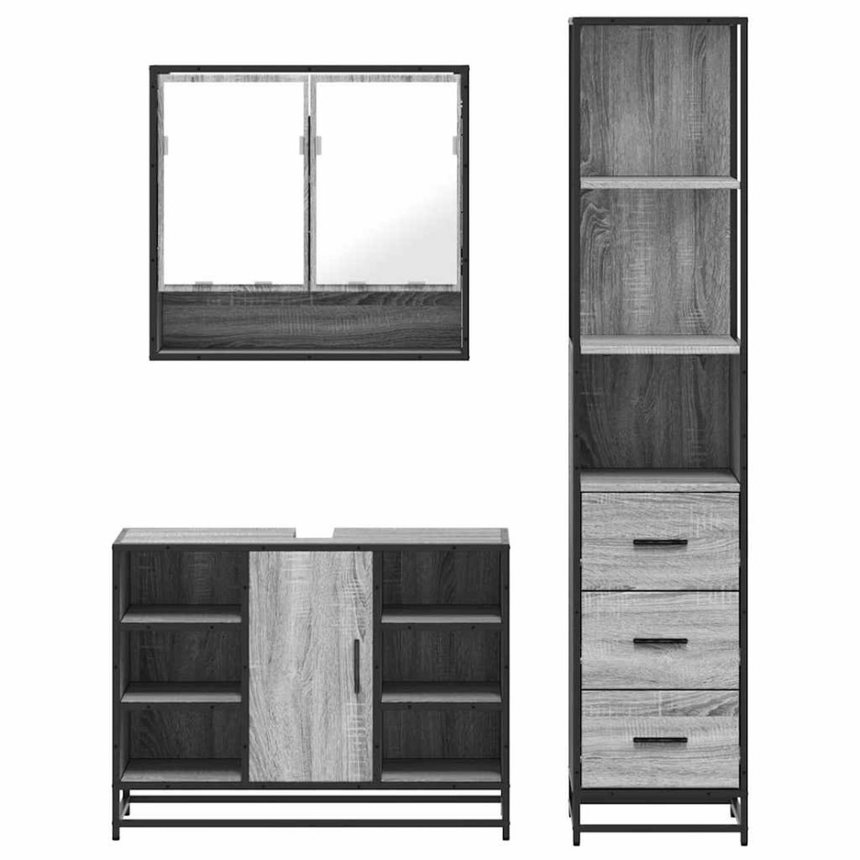 Set de muebles de baño 3 pzas madera contrachapada gris