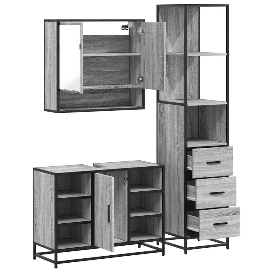 Set de muebles de baño 3 pzas madera contrachapada gris
