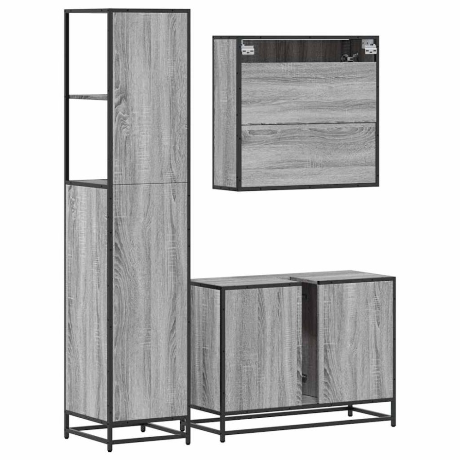 Set de muebles de baño 3 pzas madera contrachapada gris
