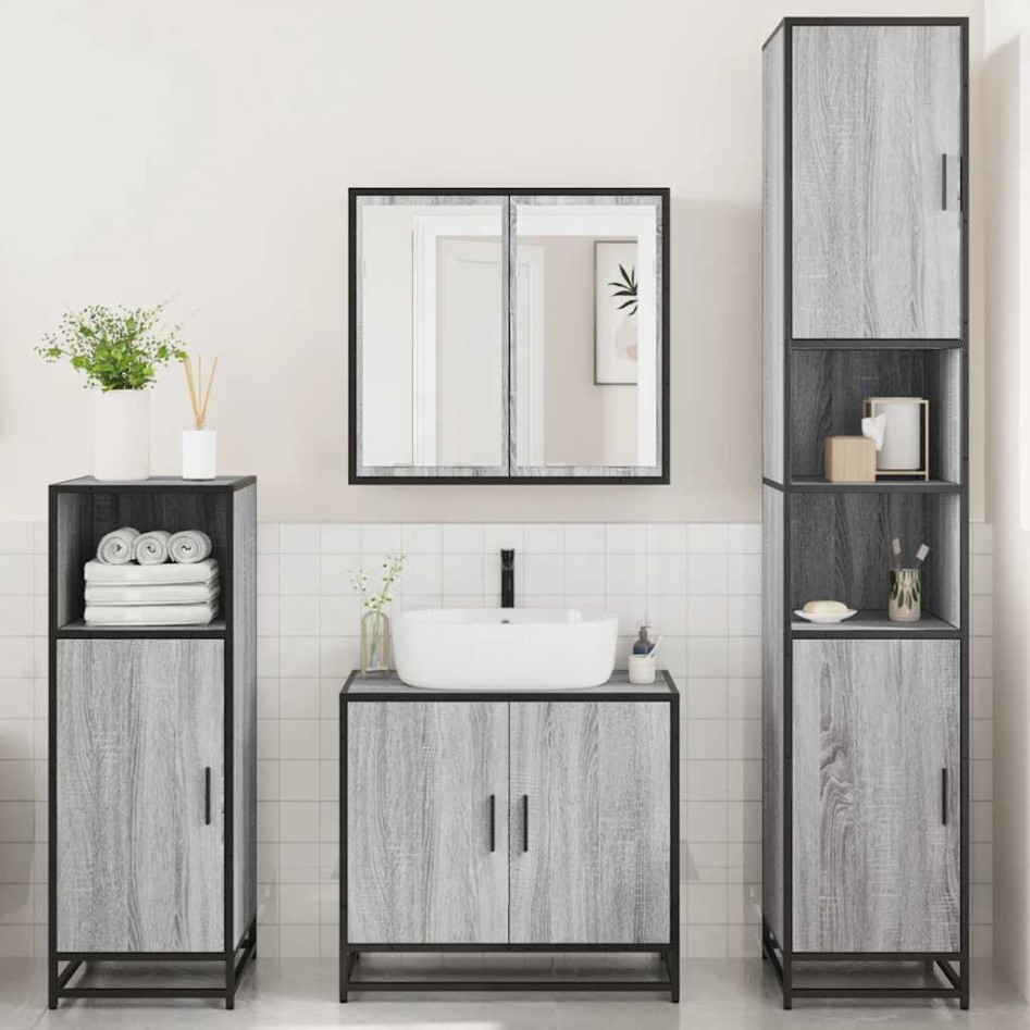 Set de muebles de baño 4 pzas madera contrachapada gris