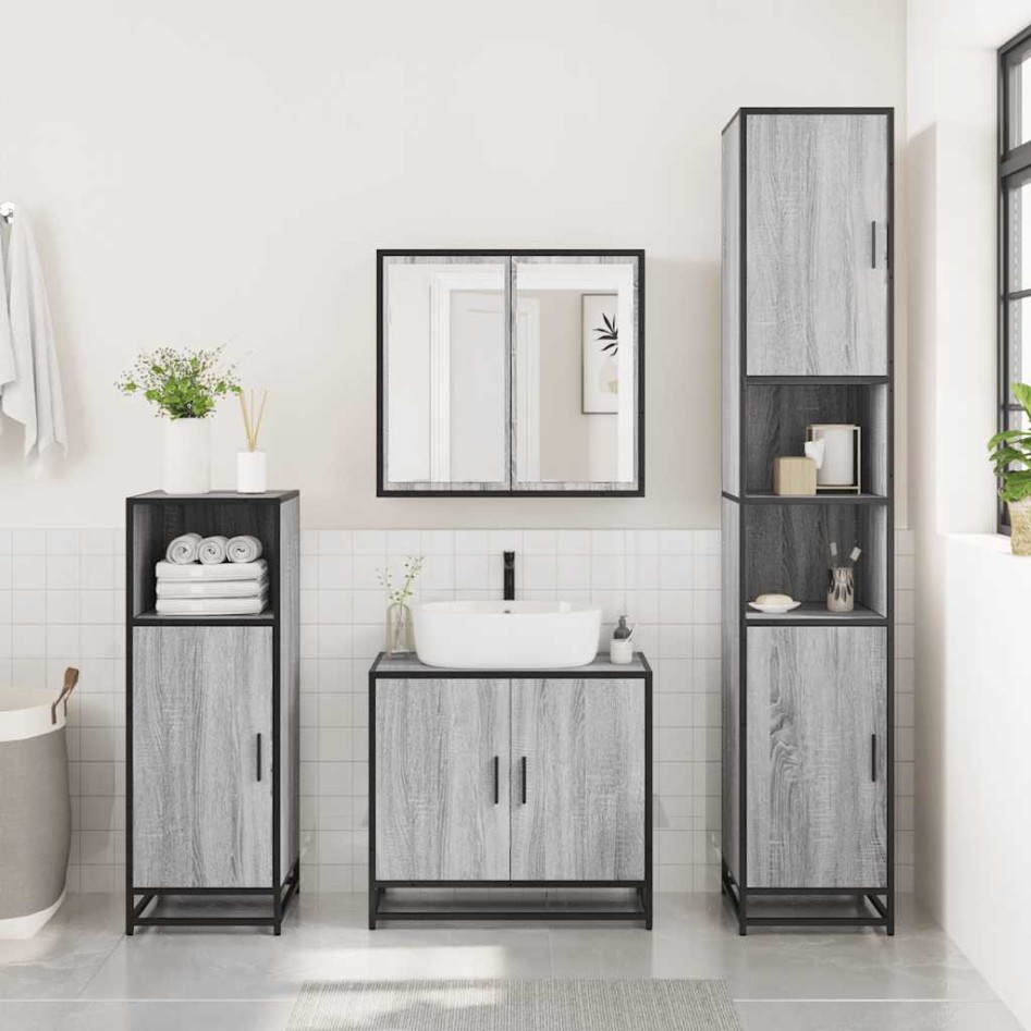 Set de muebles de baño 4 pzas madera contrachapada gris
