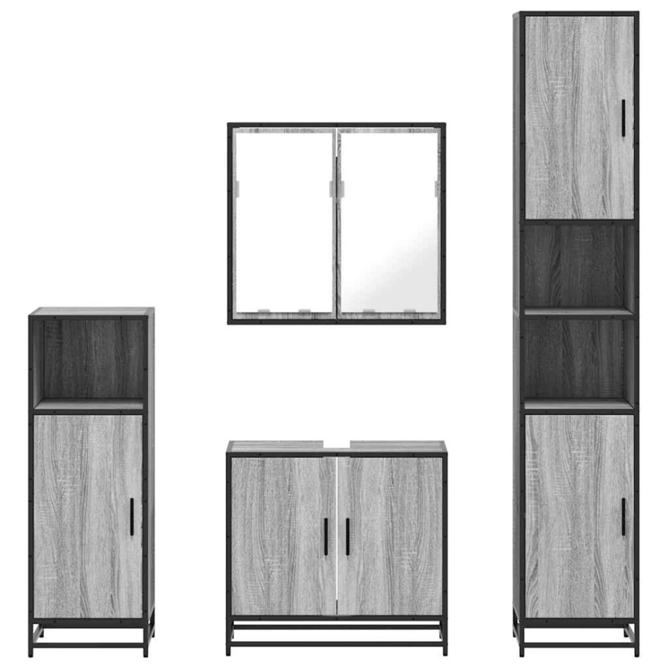 Set de muebles de baño 4 pzas madera contrachapada gris