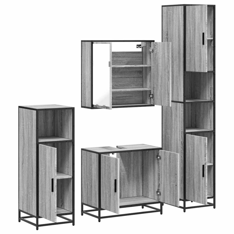 Set de muebles de baño 4 pzas madera contrachapada gris