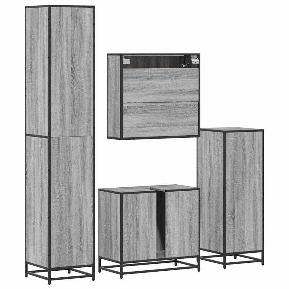 Set de muebles de baño 4 pzas madera contrachapada gris