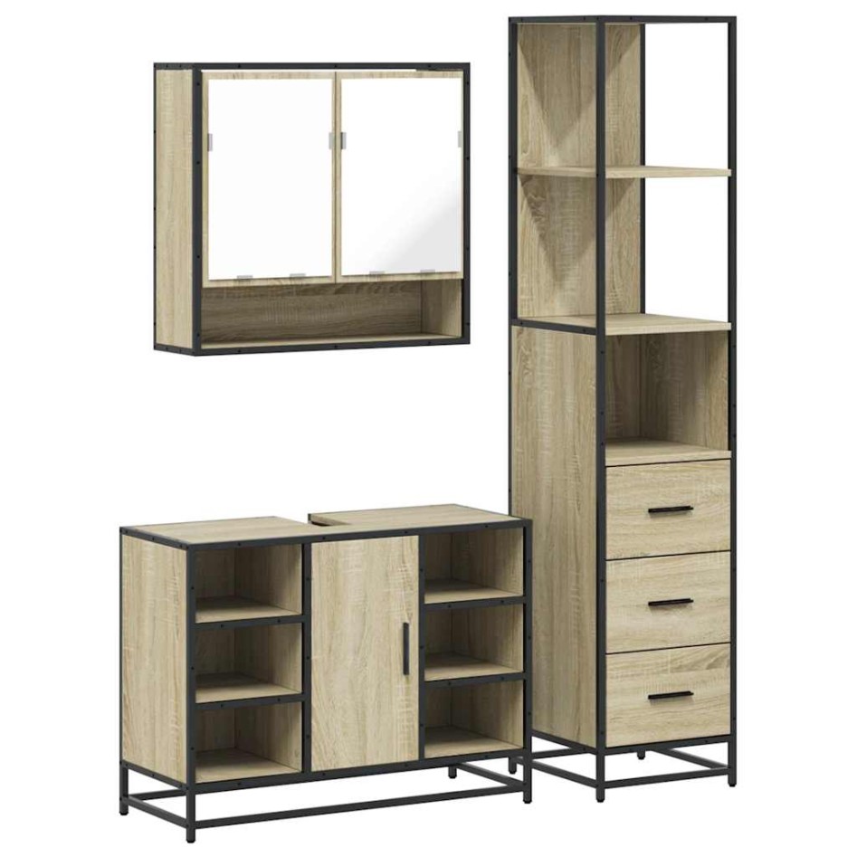 Set de muebles de baño 3 pzas madera contrachapada roble