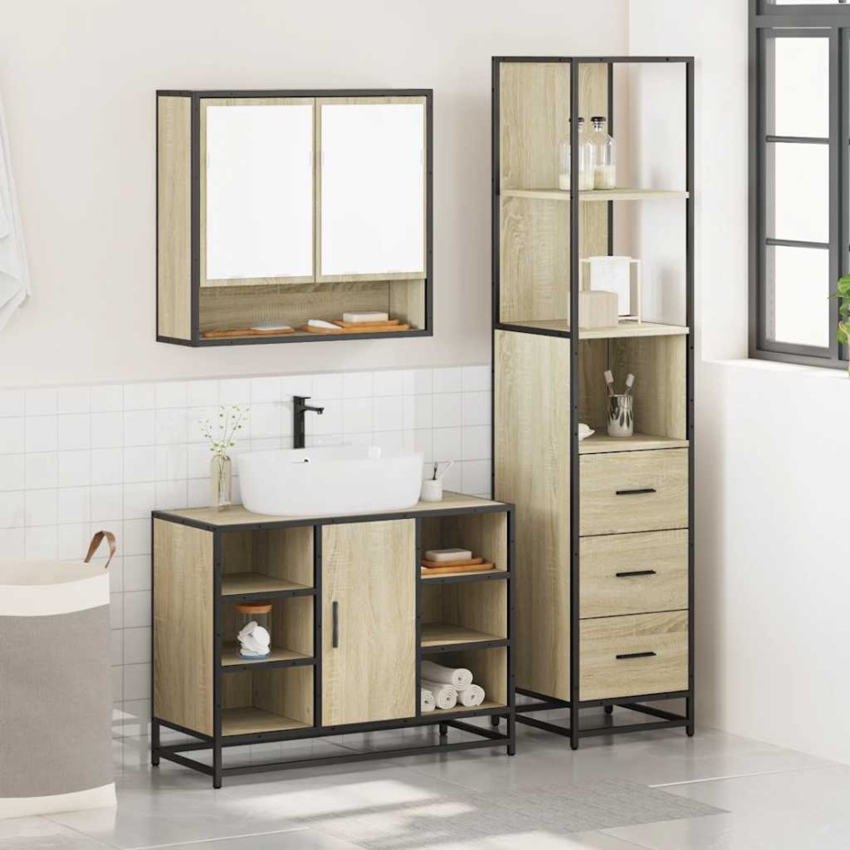 Set de muebles de baño 3 pzas madera contrachapada roble