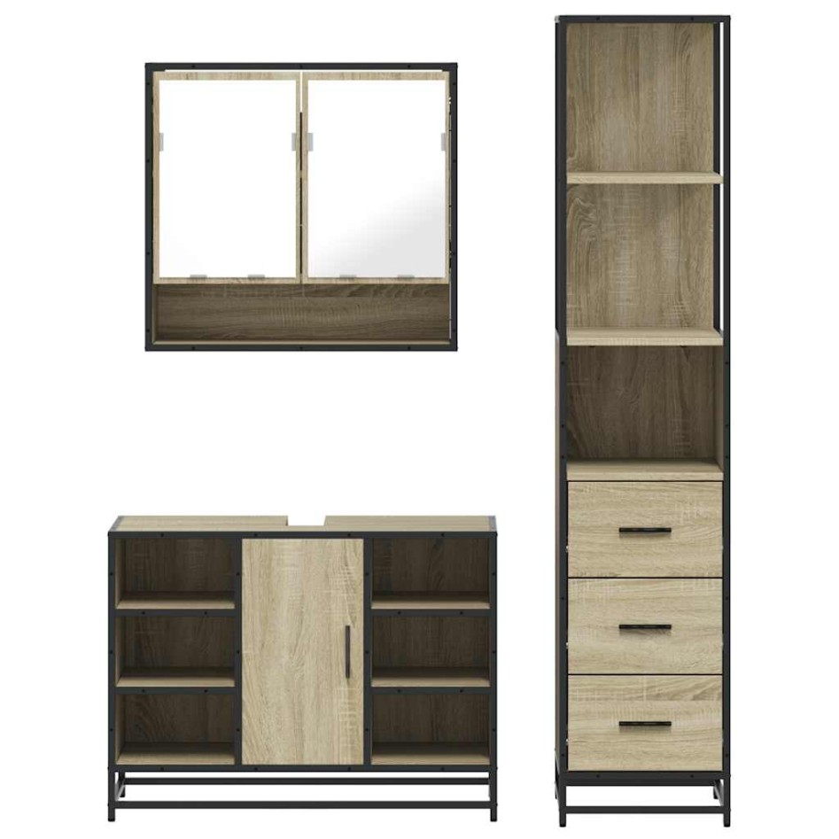 Set de muebles de baño 3 pzas madera contrachapada roble