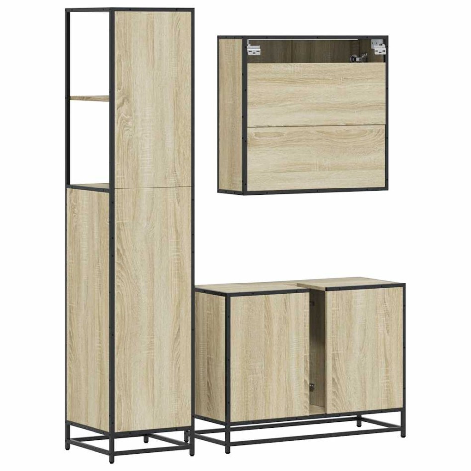 Set de muebles de baño 3 pzas madera contrachapada roble