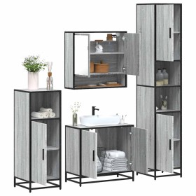 Set de muebles de baño 4 pzas madera contrachapada gris