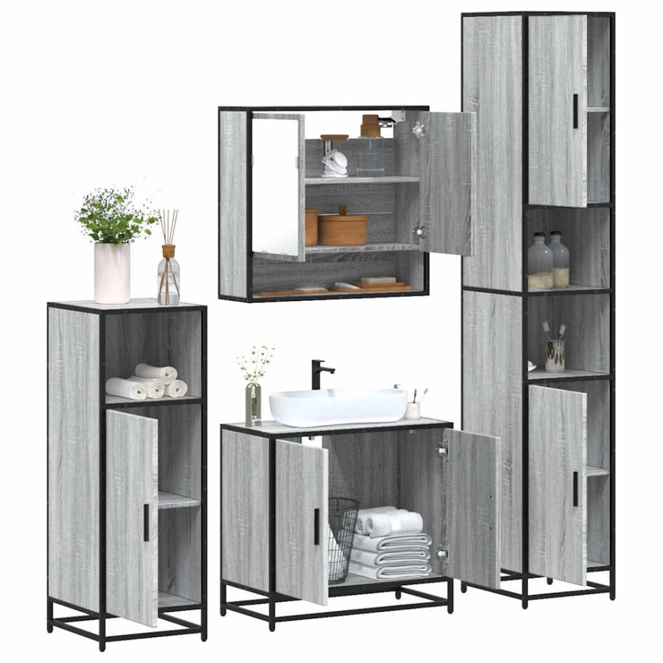 Set de muebles de baño 4 pzas madera contrachapada gris