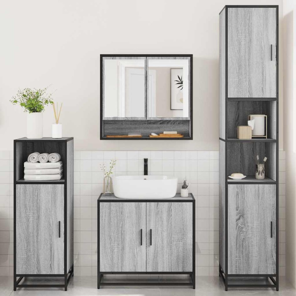 Set de muebles de baño 4 pzas madera contrachapada gris
