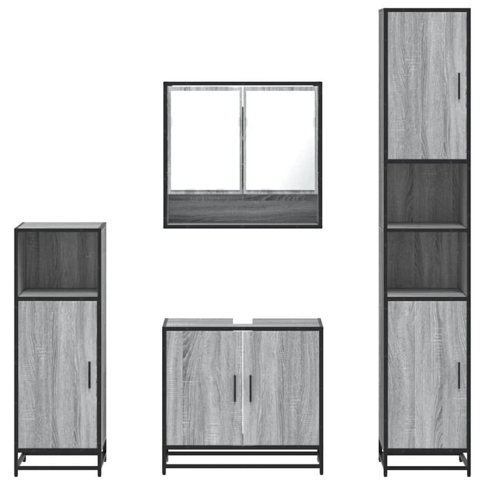 Set de muebles de baño 4 pzas madera contrachapada gris