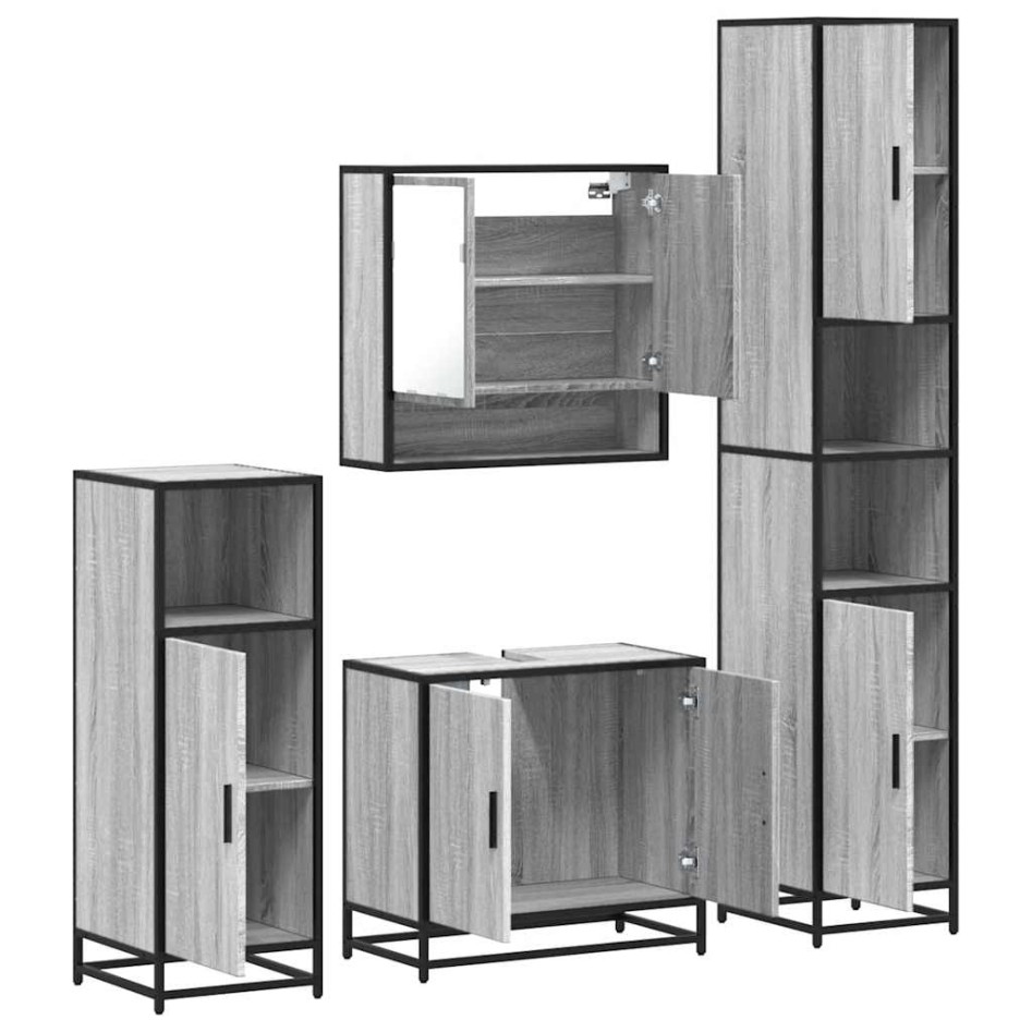 Set de muebles de baño 4 pzas madera contrachapada gris