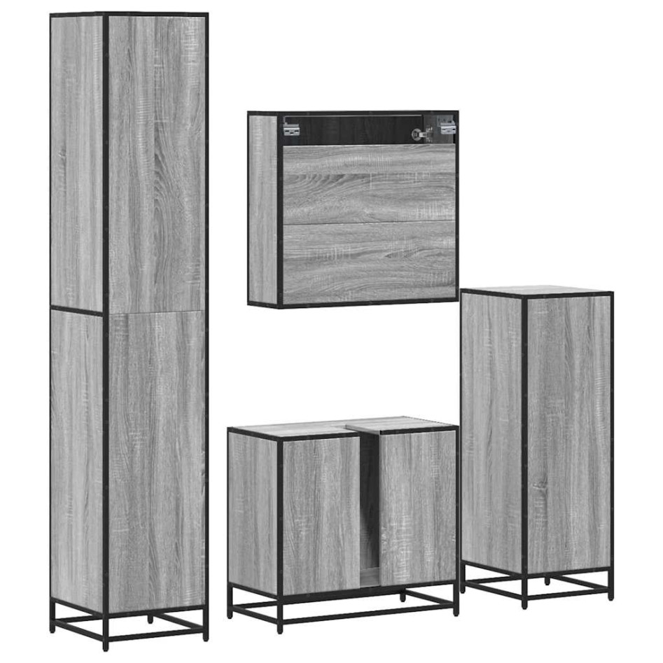 Set de muebles de baño 4 pzas madera contrachapada gris