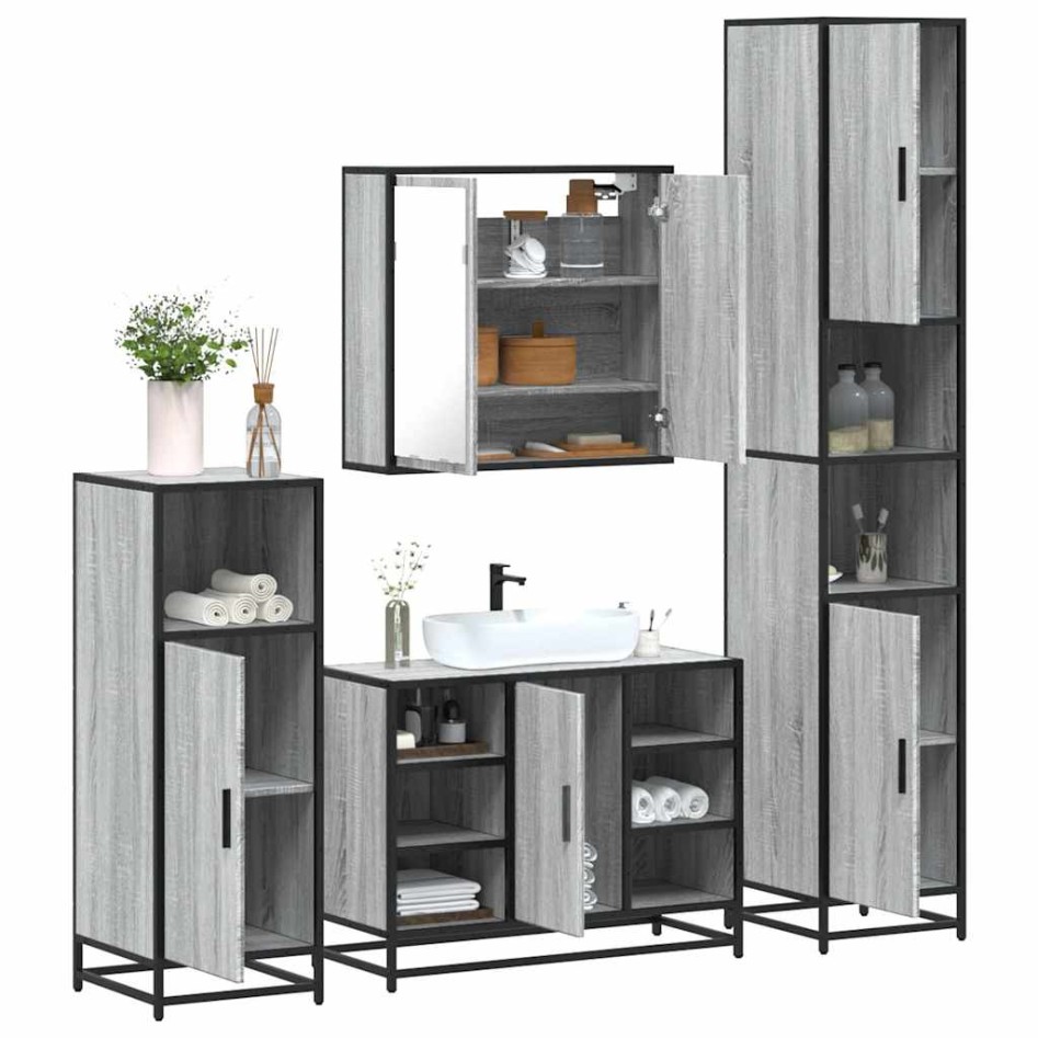 Set de muebles de baño 4 pzas madera contrachapada gris