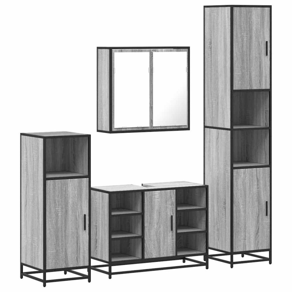 Set de muebles de baño 4 pzas madera contrachapada gris