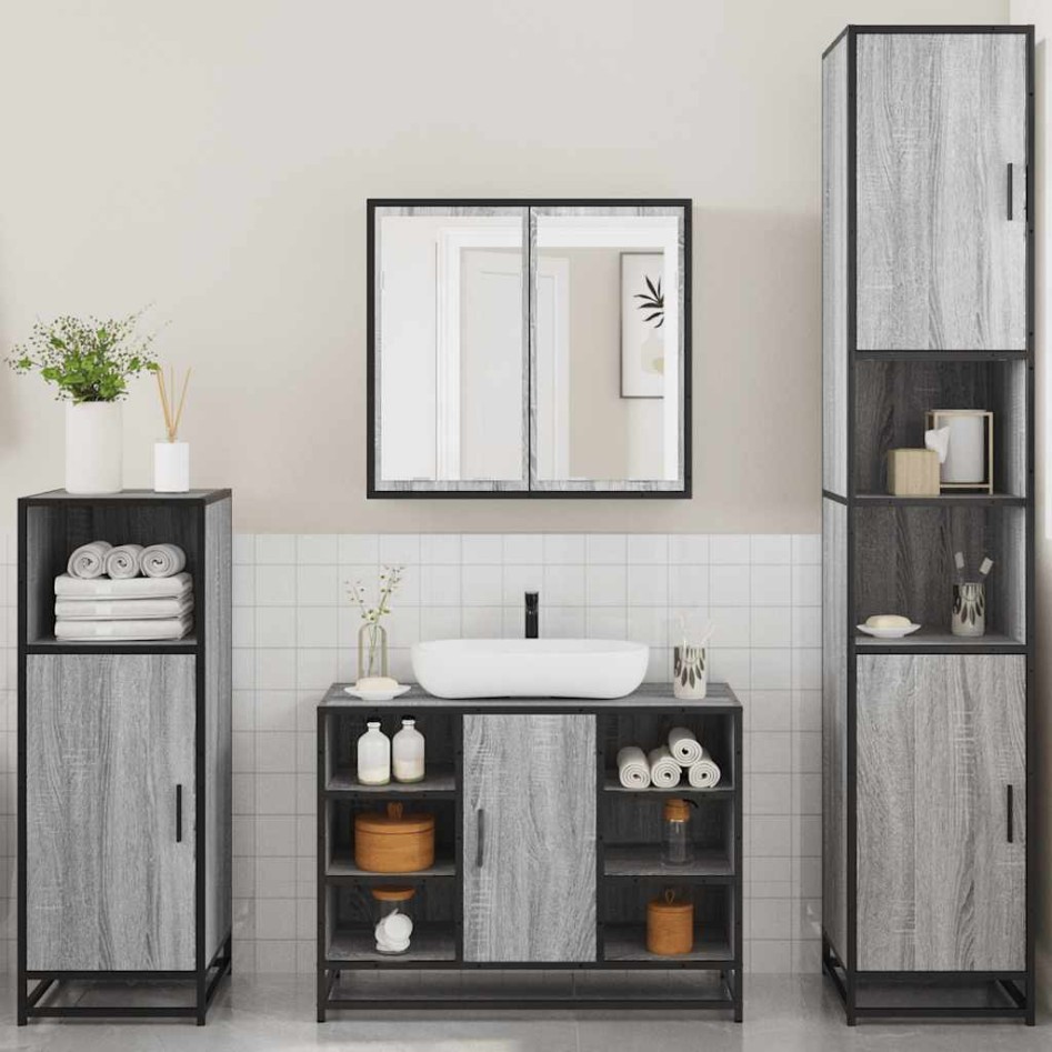 Set de muebles de baño 4 pzas madera contrachapada gris