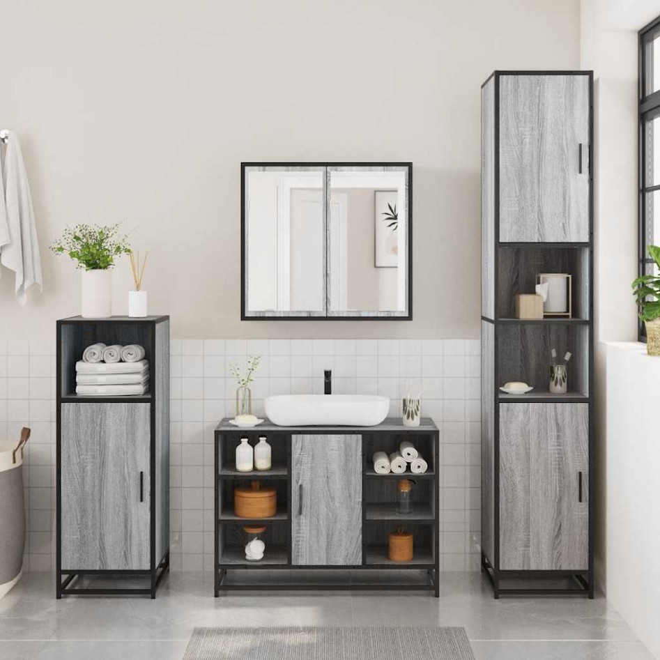 Set de muebles de baño 4 pzas madera contrachapada gris