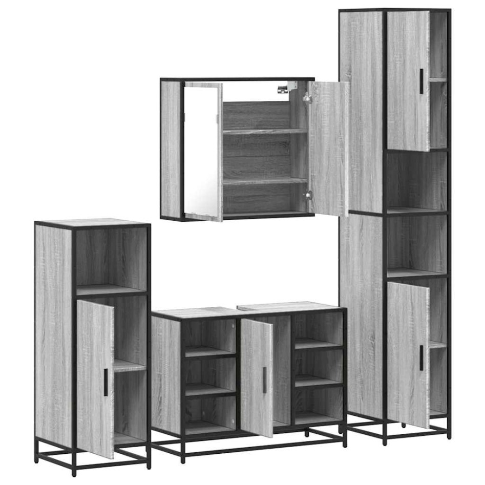 Set de muebles de baño 4 pzas madera contrachapada gris