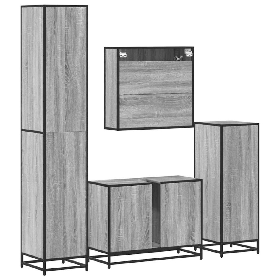 Set de muebles de baño 4 pzas madera contrachapada gris