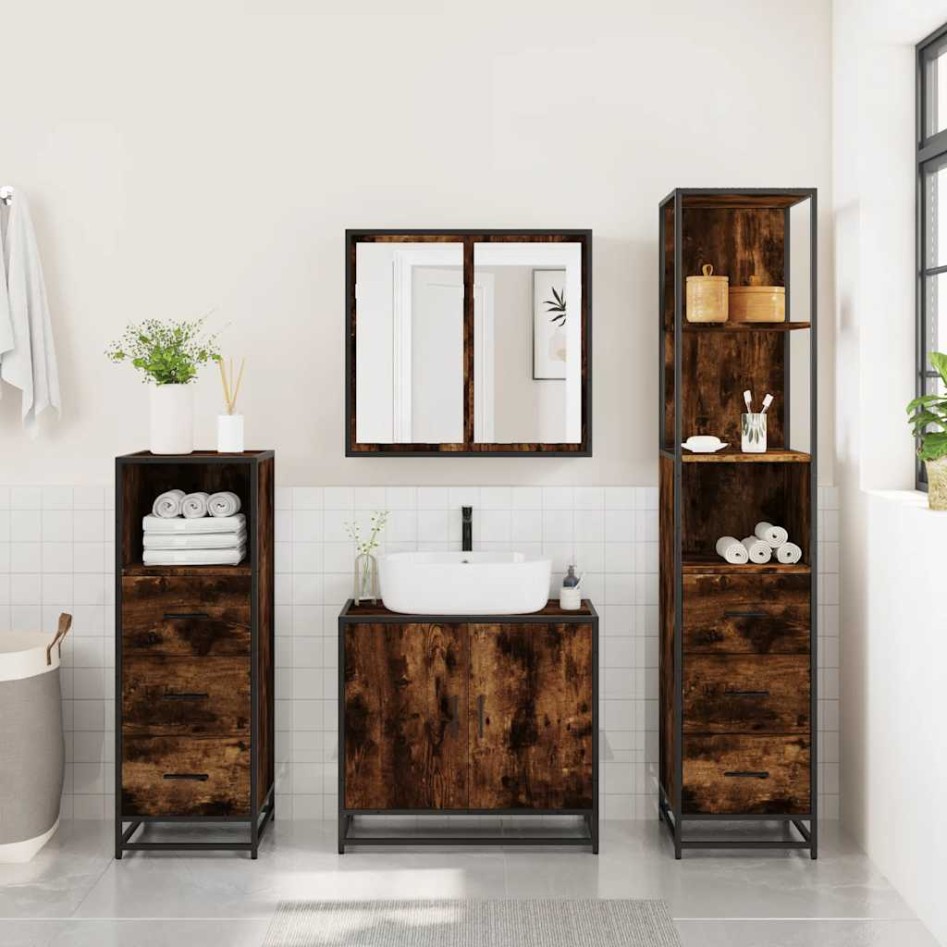 Set de muebles baño 4 pzas madera contrachapada roble