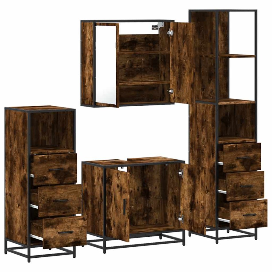 Set de muebles baño 4 pzas madera contrachapada roble