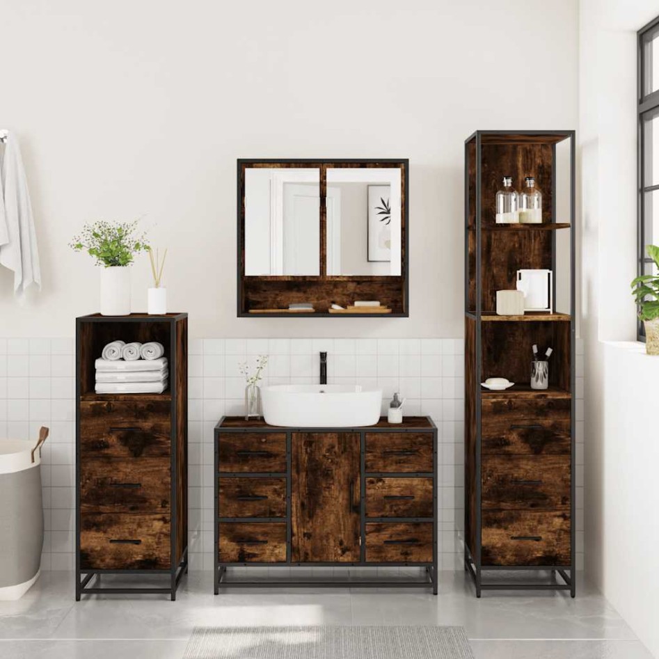 Set de muebles baño 4 pzas madera contrachapada roble