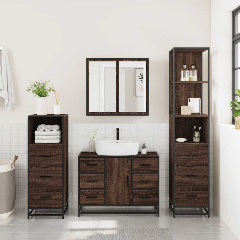 Set de muebles baño 4 pzas madera contrachapada roble