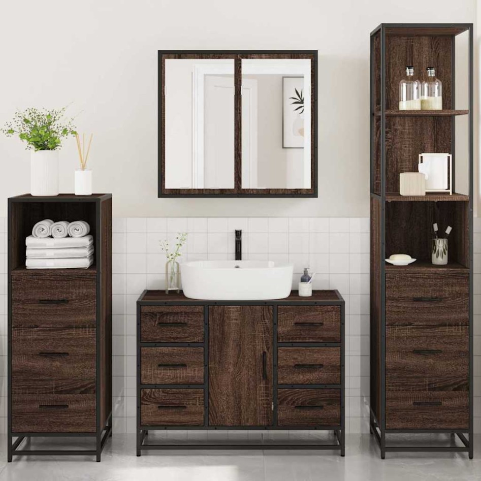 Set de muebles baño 4 pzas madera contrachapada roble