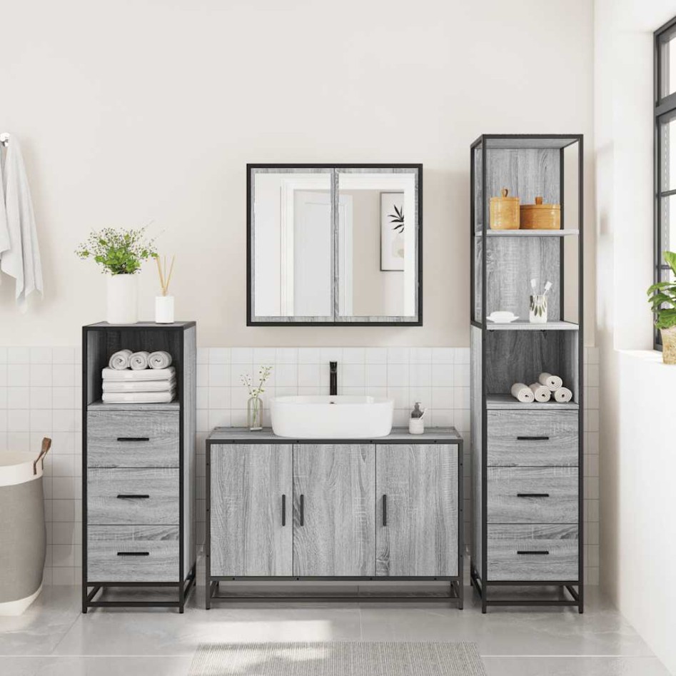 Set de muebles de baño 4 pzas madera contrachapada gris
