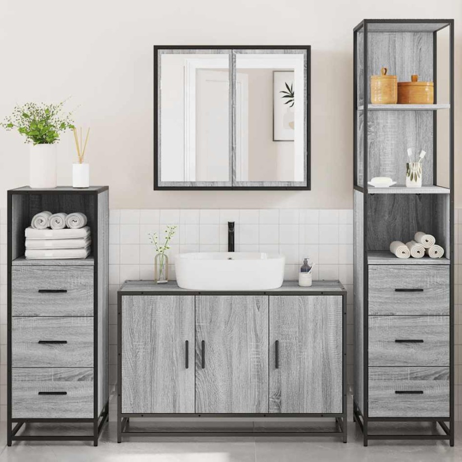 Set de muebles de baño 4 pzas madera contrachapada gris