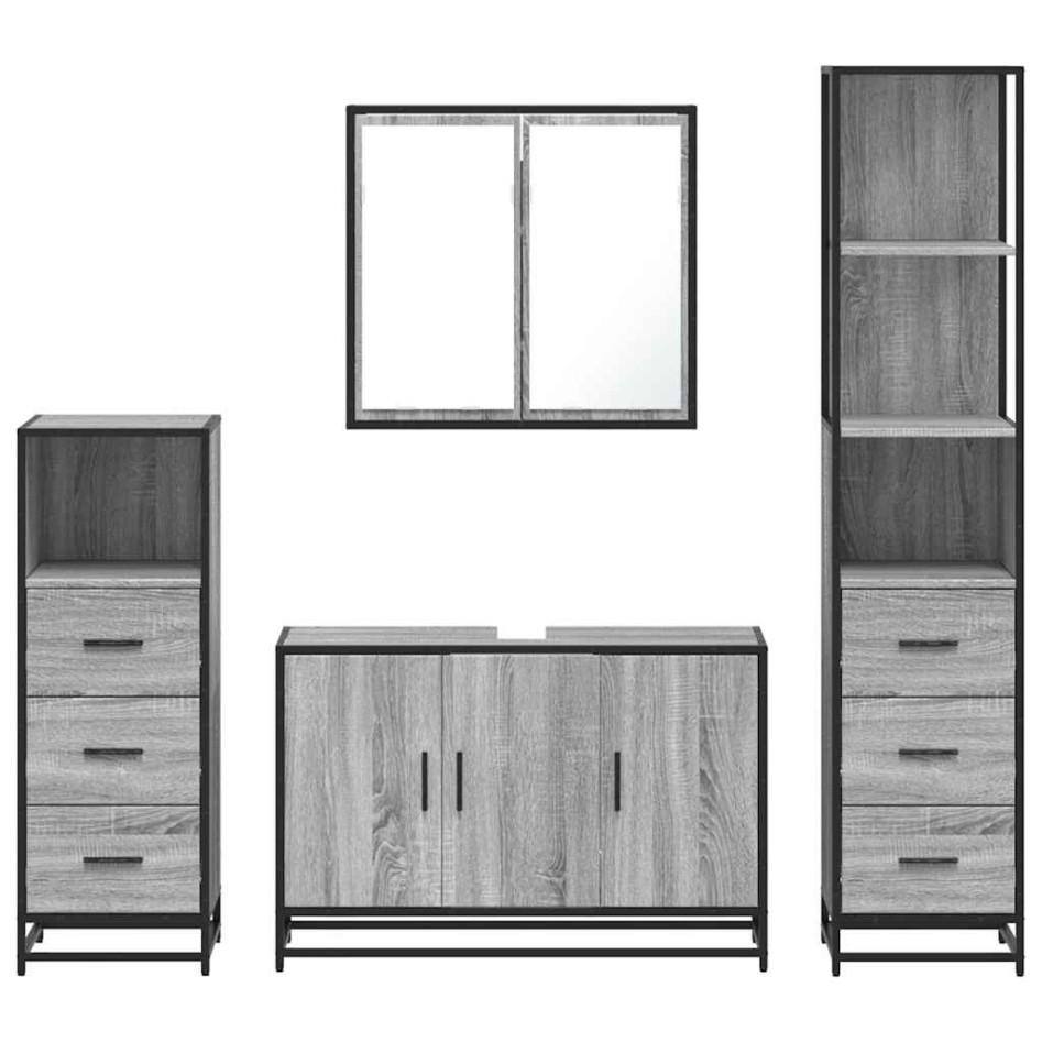 Set de muebles de baño 4 pzas madera contrachapada gris