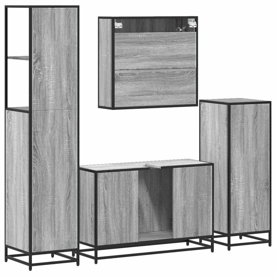 Set de muebles de baño 4 pzas madera contrachapada gris