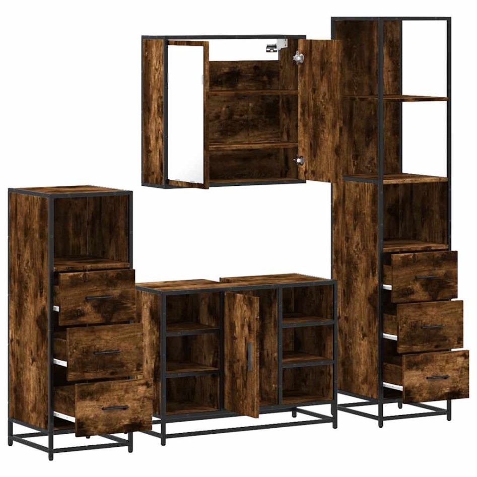 Set de muebles baño 4 pzas madera contrachapada roble