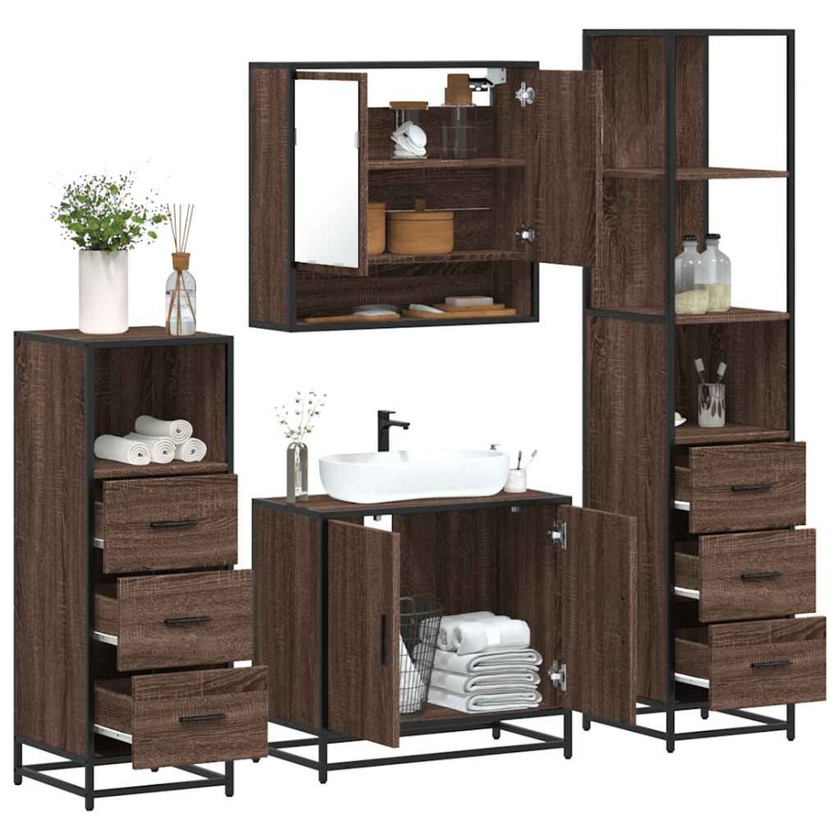Set de muebles baño 4 pzas madera contrachapada roble