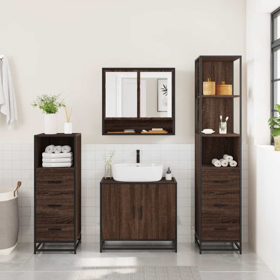 Set de muebles baño 4 pzas madera contrachapada roble