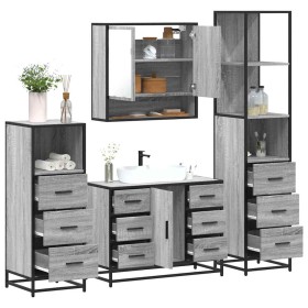 Set de muebles de baño 4 pzas madera contrachapada gris